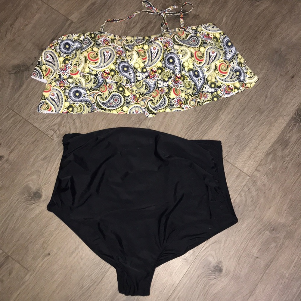 Black high waisted bottoms with top multi tie back